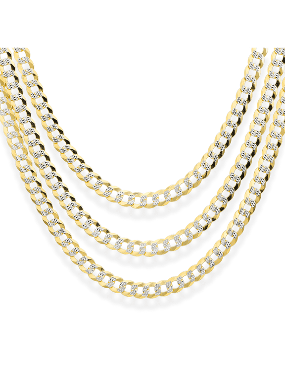 Solid 925 Sterling Silver Two-Tone Diamond-Cut Curb Link Chain Necklace with Secure Lobster Lock | 4mm - 24 Inch | Everyday Necklace for Men & Women
