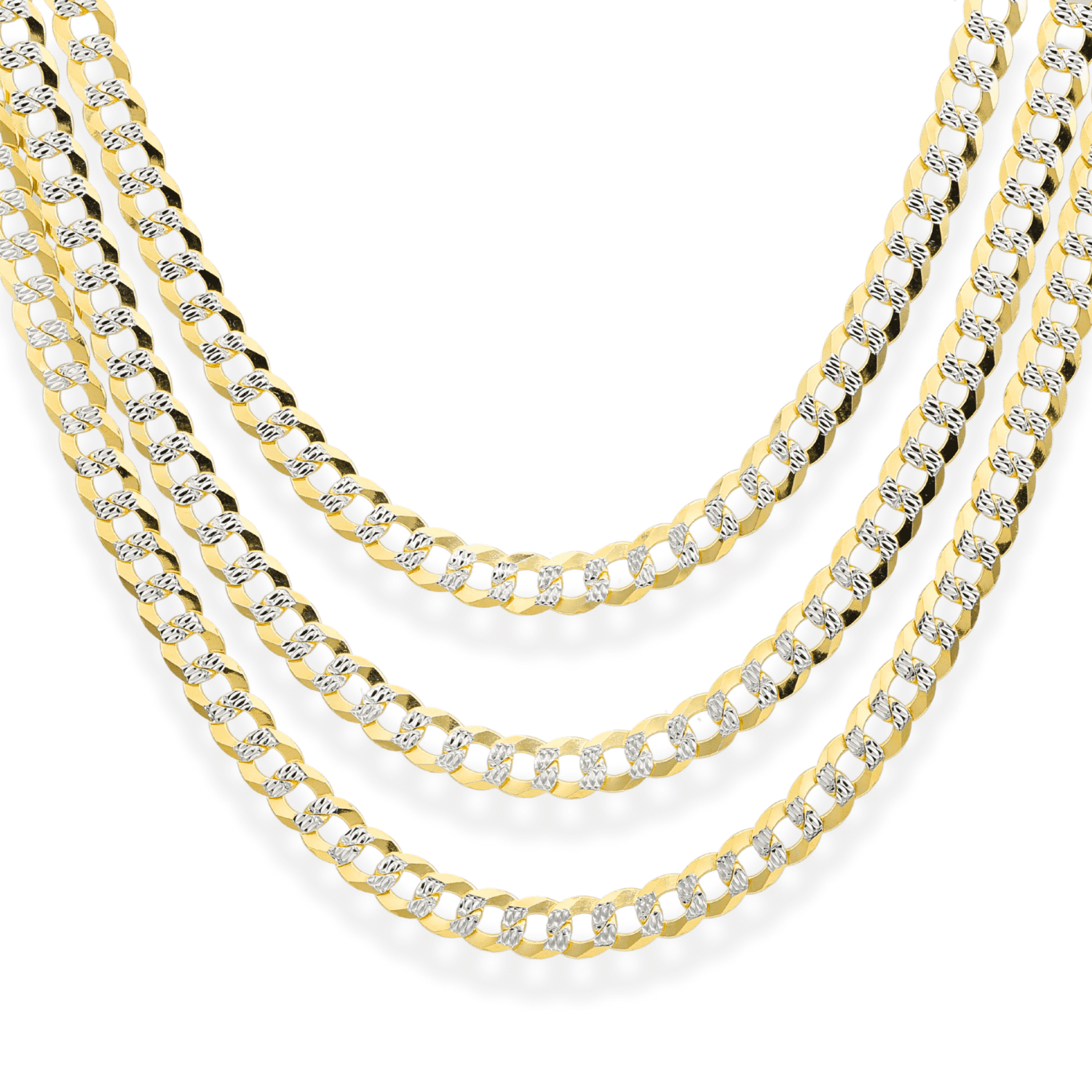 Tilo Jewelry Solid 925 Sterling Silver Two-Tone Diamond-Cut Curb Link Chain Necklace with Secure Lobster Lock | 7.5mm - 22 Inch | Everyday Necklace for Men & Women