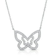 Tilo Jewelry Solid Silver Butterfly Necklace with Cubic Zirconia CZ Stones | Adjustable chain 16 Inches to 18 Inches | Women & Girls