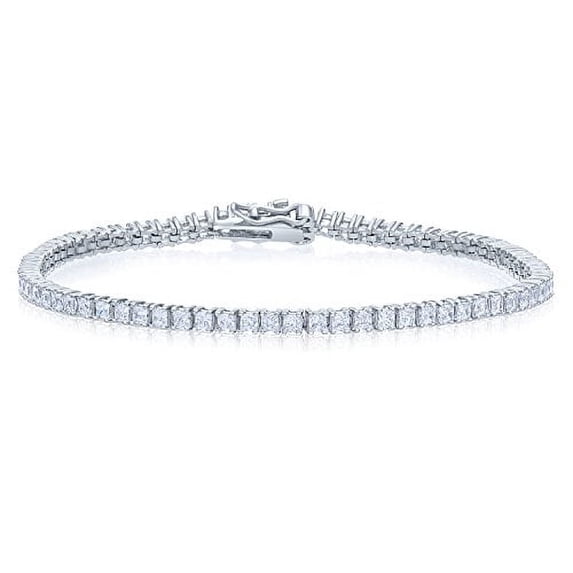 Tilo Jewelry Sterling Silver Bridal Square Cubic Zirconia CZ Tennis Bracelet | 7.5 Inch | Women & Girls