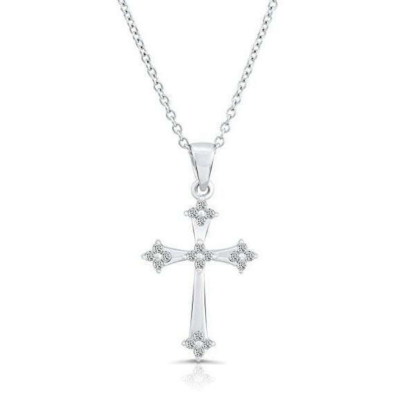 Tilo Sterling Silver Cubic Zirconia Cross Charm Religious Pendant Necklace, 18''
