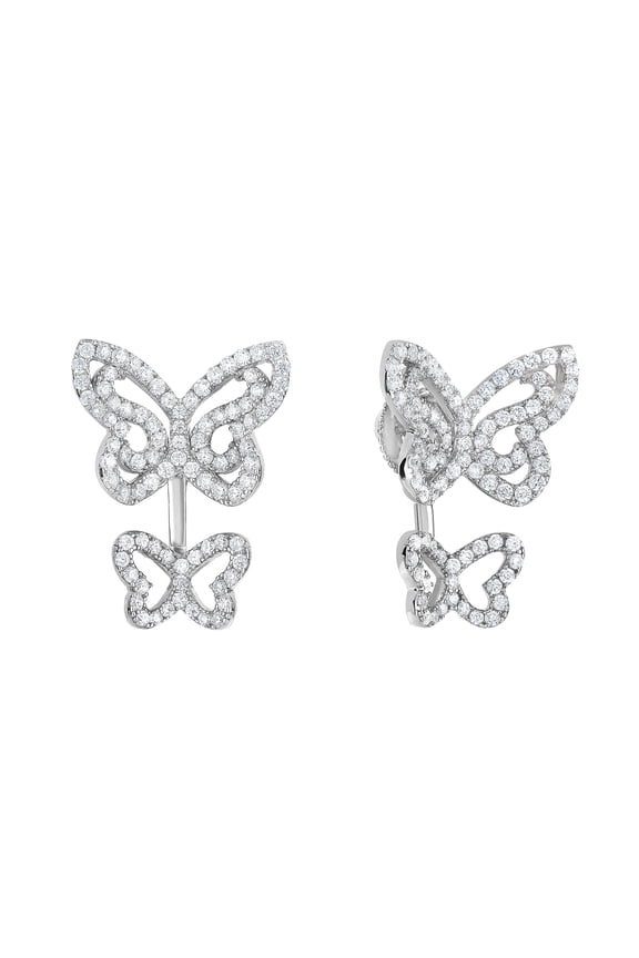 Solid 925 Sterling Silver Butterfly CZ Ear Jacket Stud Earrings | Everyday Earrings for Women & Unisex