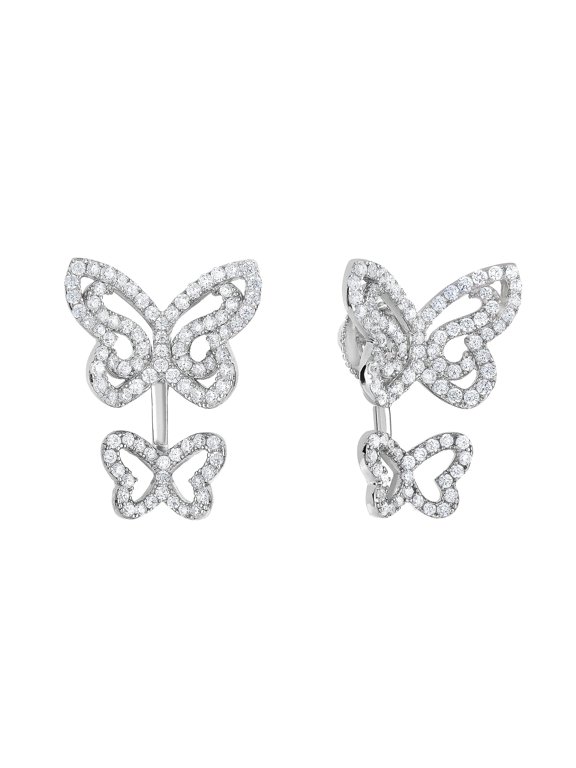 Solid 925 Sterling Silver Butterfly CZ Ear Jacket Stud Earrings | Everyday Earrings for Women & Unisex