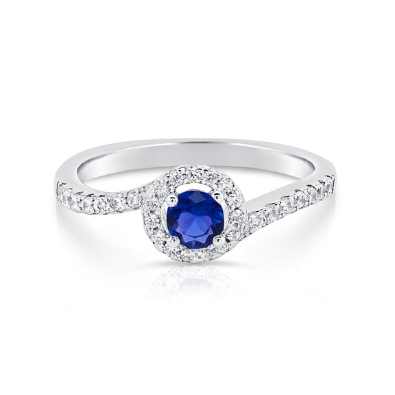 Tilo Jewelry 925 Sterling Silver Blue Birthstone Solitaire Round Halo Engagement Wedding Ring with Side-stone Accents | Size 9 | September-Sapphire | Classic Engagement Ring for Women