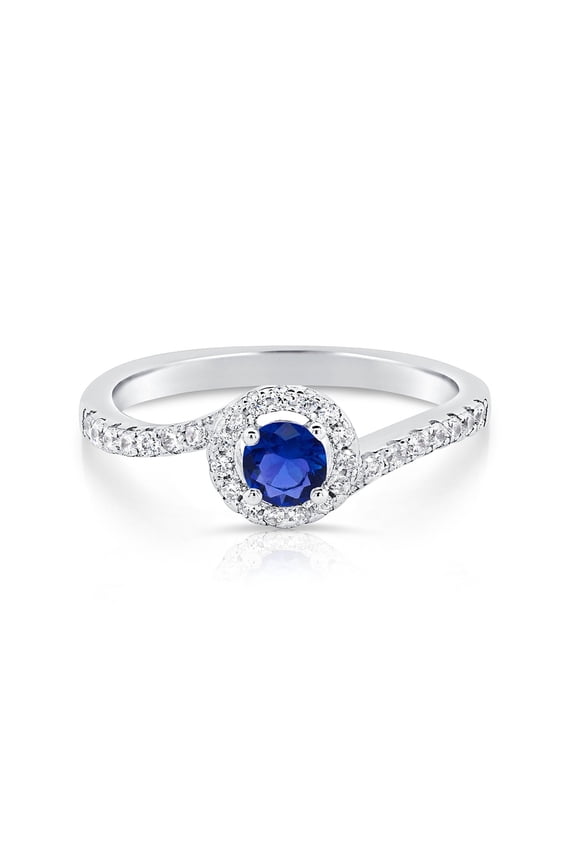 925 Sterling Silver Blue Birthstone Solitaire Round Halo Engagement Wedding Ring with Side-stone Accents | Size 7 | September-Sapphire | Classic Engagement Ring for Women