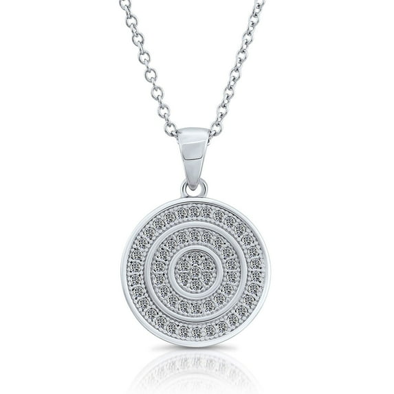 Tilo Jewelry Sterling Silver Halo Round Pave Pendant Necklace with CZ Cubic Zirconia Stones | 18 Inch | Women & Unisex