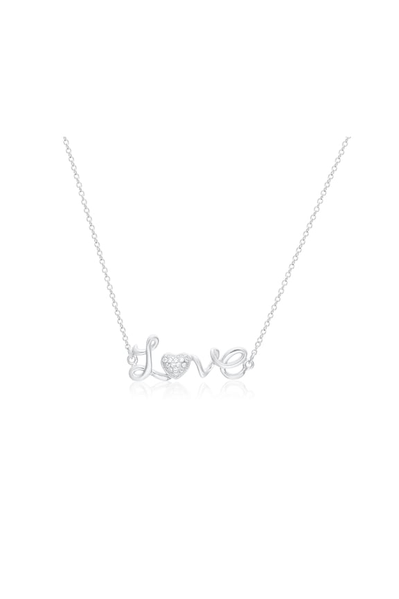Sterling Silver Heart Love CZ Adjustable Chain Necklace