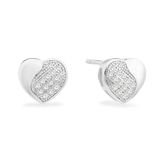 Tilo Jewelry Sterling Silver Heart Stud Earrings with Cubic Zirconia CZ Stones | Love Earrings | Women & Unisex