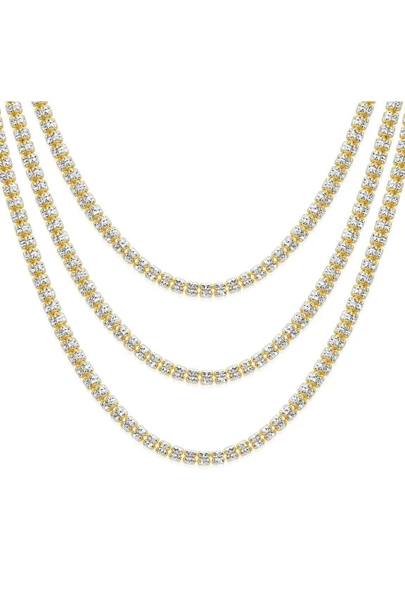 Two-Tone Gold Plated 925 Sterling Silver Diamond-Cut Ice Link Chain Necklace with Secure Lobster Lock | 3mm - 22 Inch | Everyday Necklace for Men & Women