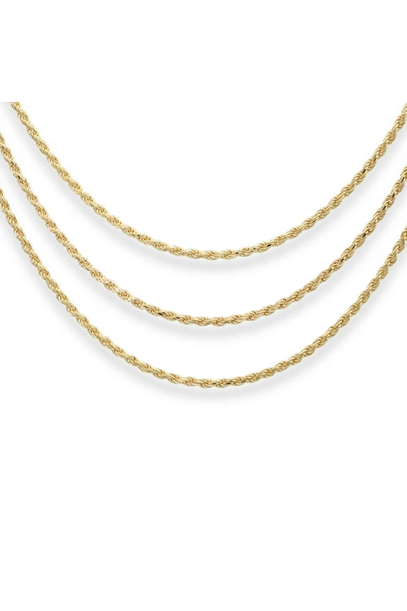 Yellow Gold Plated 925 Sterling Silver Rope Chain Necklace with Secure Lobster Lock | 2.5mm - 20 Inch | Everyday Necklace for Men & Women