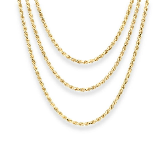 Tilo Jewelry Yellow Gold Plated 925 Sterling Silver Rope Chain Necklace with Secure Lobster Lock | 3mm - 18 Inch | Everyday Necklace for Men, Women, Unisex