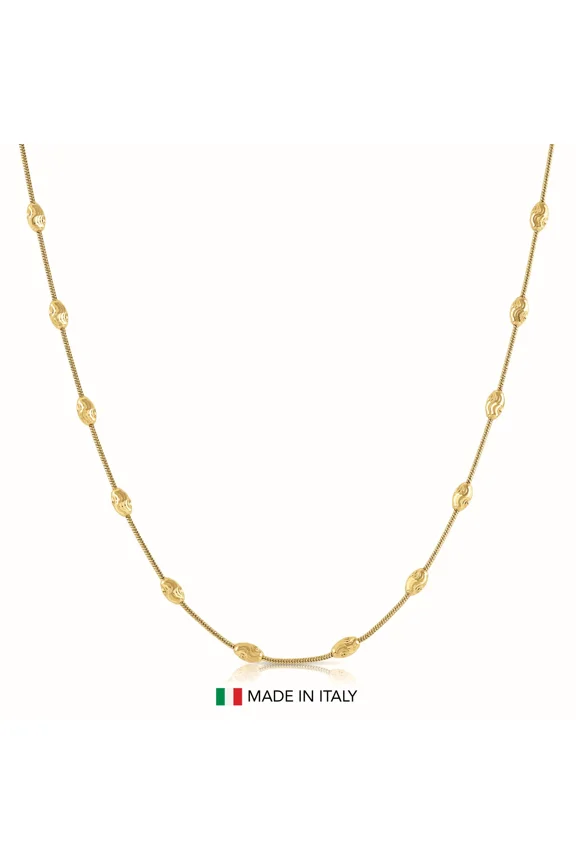 Yellow Gold Plated Solid 925 Sterling Silver Diamond-Cut Oval-Shaped Beaded Station Chain Necklace with Secure Lobster Lock | 18 Inch | Everyday Necklace for Women, Men, Unisex