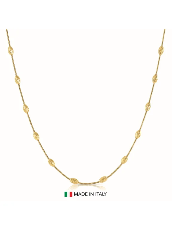 Yellow Gold Plated Solid 925 Sterling Silver Diamond-Cut Oval-Shaped Beaded Station Chain Necklace with Secure Lobster Lock | 20 Inch | Everyday Necklace for Women, Men, Unisex