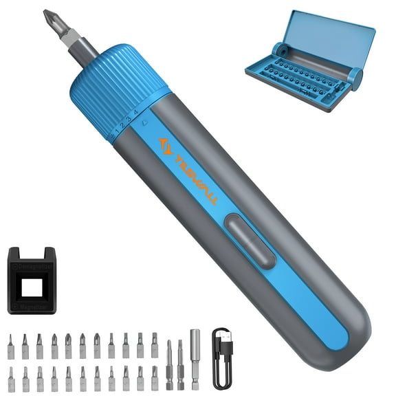 Tilswall 4V Cordless Electric Screwdriver, with LED Light, 25pc S2 Steel Bits, for Furniture, Electronics Repair, Blue