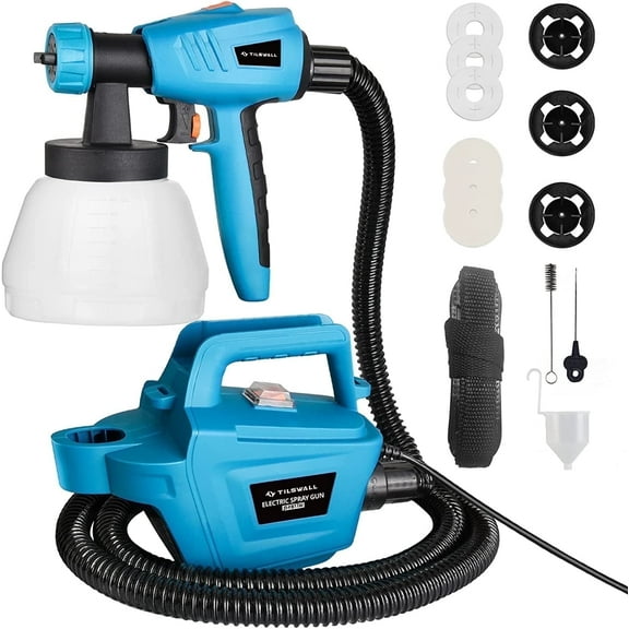 Tilswall 800W HVLP Paint Sprayer, Electric Paint Spray Gun with 3 Nozzles & 3 Patterns, Adjustable Flow Control & 8.2FT Hose, 1300ML Spray Paint Gun for Walls, Furniture, Interior/Exterior Projects