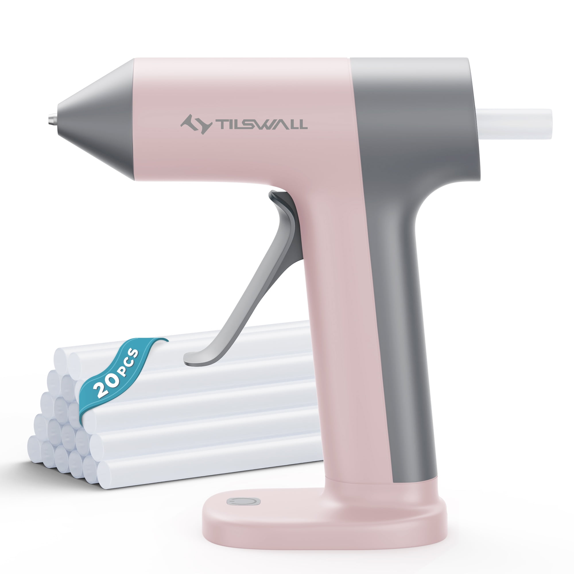 Tilswall Cordless Hot Glue Gun, High Temperature, 30s Fast Preheating Anti-drip Glue Gun, 2Ah USB-C Rechargeable, with 20 Pcs Mini Glue Sticks Set for DIY Craft, Home Decor, Pink