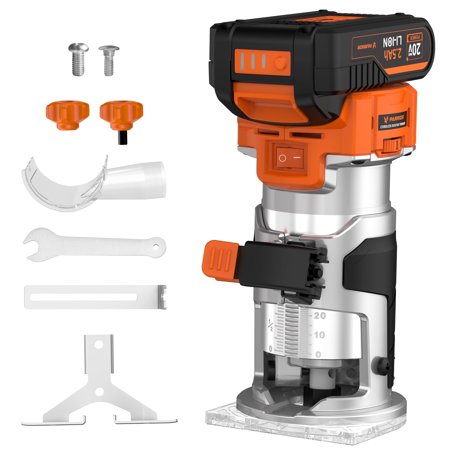 Tilswall PR01 2 Amps, Brushless Woodworking Router, 2.5 Ah Battery, 10000-30000 RPM, 6 Speeds
