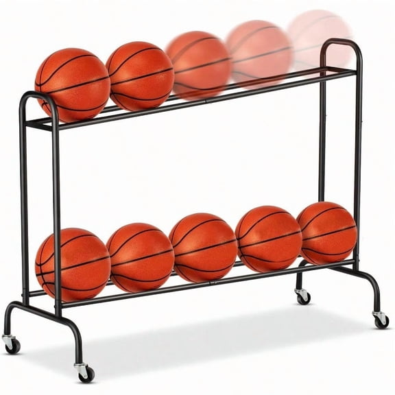 Tilt Basketball Rack Ball Storage Holder Tilt Basketball Shooting Training Rack Garage Sports Equipment Organizer Outdoor And Indoor Rolling Balls Cart With Wheels