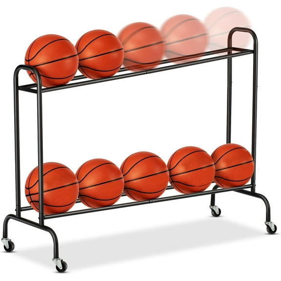 Tilt Basketball Rack Ball Storage Holder - Tilt Basketball Shooting Training Rack, Garage Sports Equipment Organizer, Outdoor and Indoor Rolling Balls Cart with Wheels