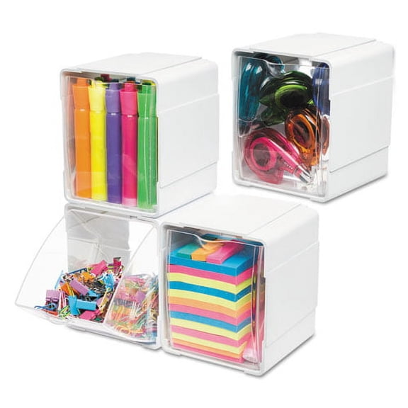 Tilt Bin Interlocking 4-Bin Organizer, 4 5/8 X 4 7/8 X 5 1/2, White/clear | Bundle of 2 Packs