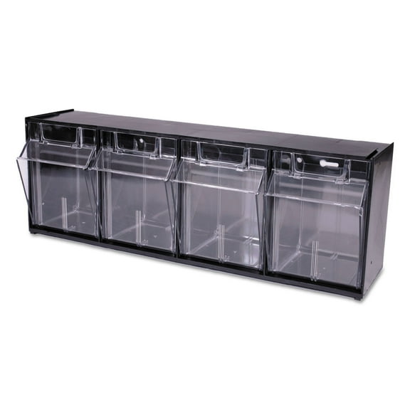 Tilt Bin Interlocking Multi-Bin Storage Organizer, 4 Sections, 23.63" X 6.63" X 8.13", Black/clear | Bundle of 2 Each