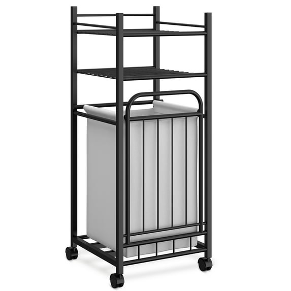 Tilt Out Laundry Hamper with Shelf, Rolling Laundry Basket Laundry Hamper Cabinet with Removable Liner Bag, Lockable Wheels, 65 Liter, 15.8L x 15.8W x 40H Inch