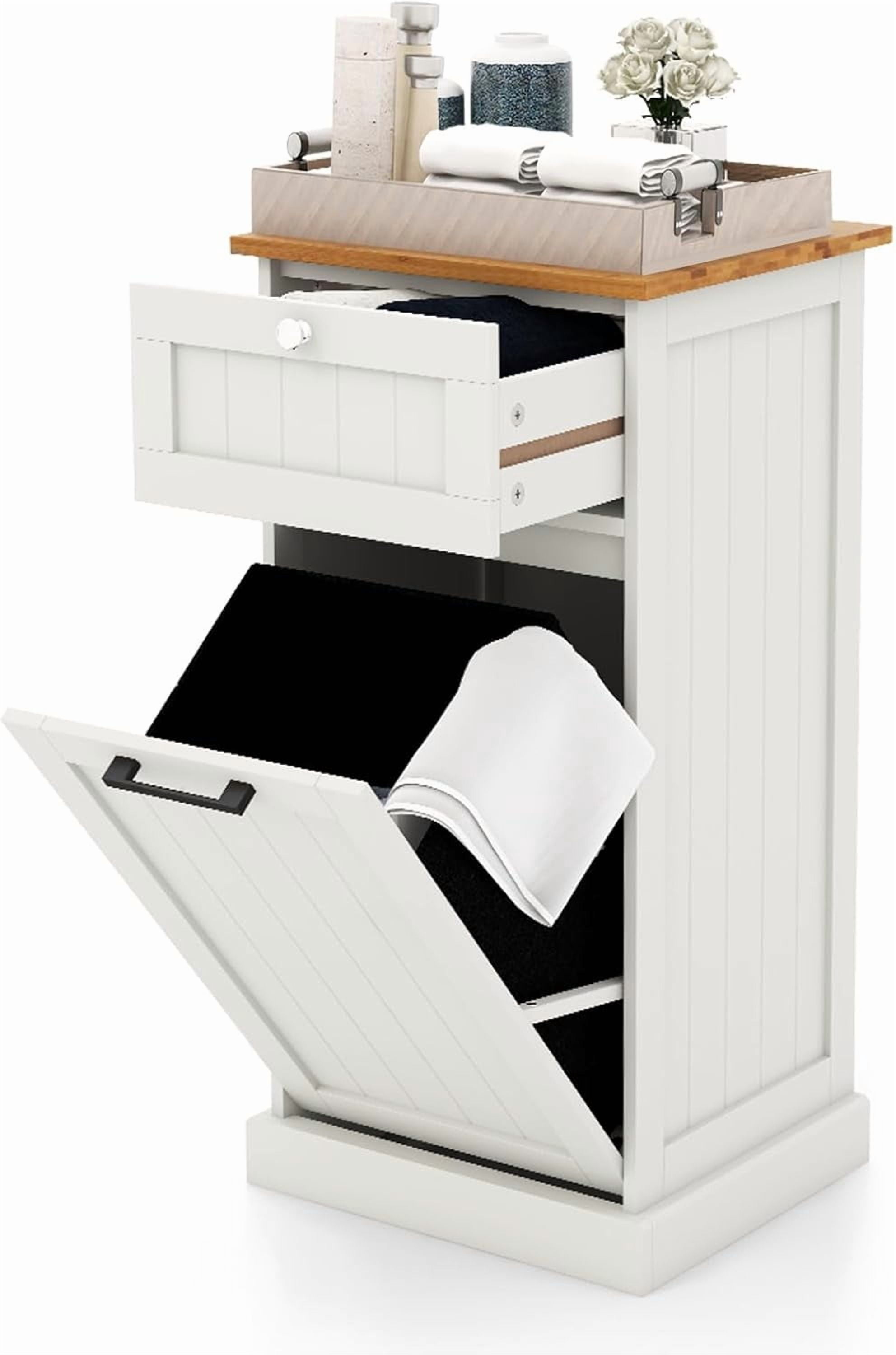 GAZHOME Tilt Out Laundry Hamper Cabinet With Laundry Baskets Hamper Bathroom Storage Cabinet Laundry Cabinet With Adjustable Shelves 10 Gallon Tilt Out Trash Cabinet White Adc549a2 - View #3