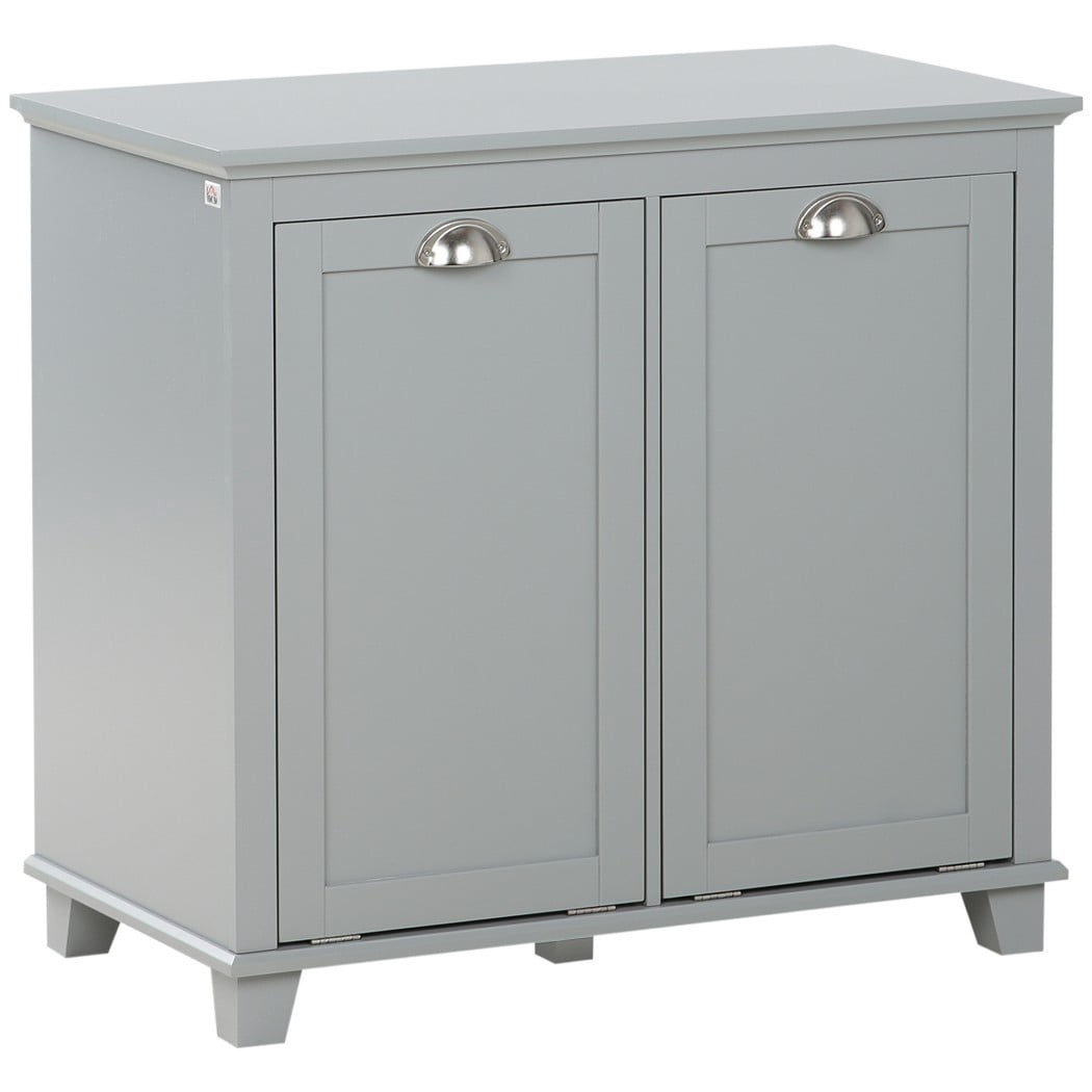 Tilt-Out Laundry Cabinet with 2 Hampers, Freestanding Laundry Sorter, Bathroom Storage Cabinet with Double Compartments, Gray