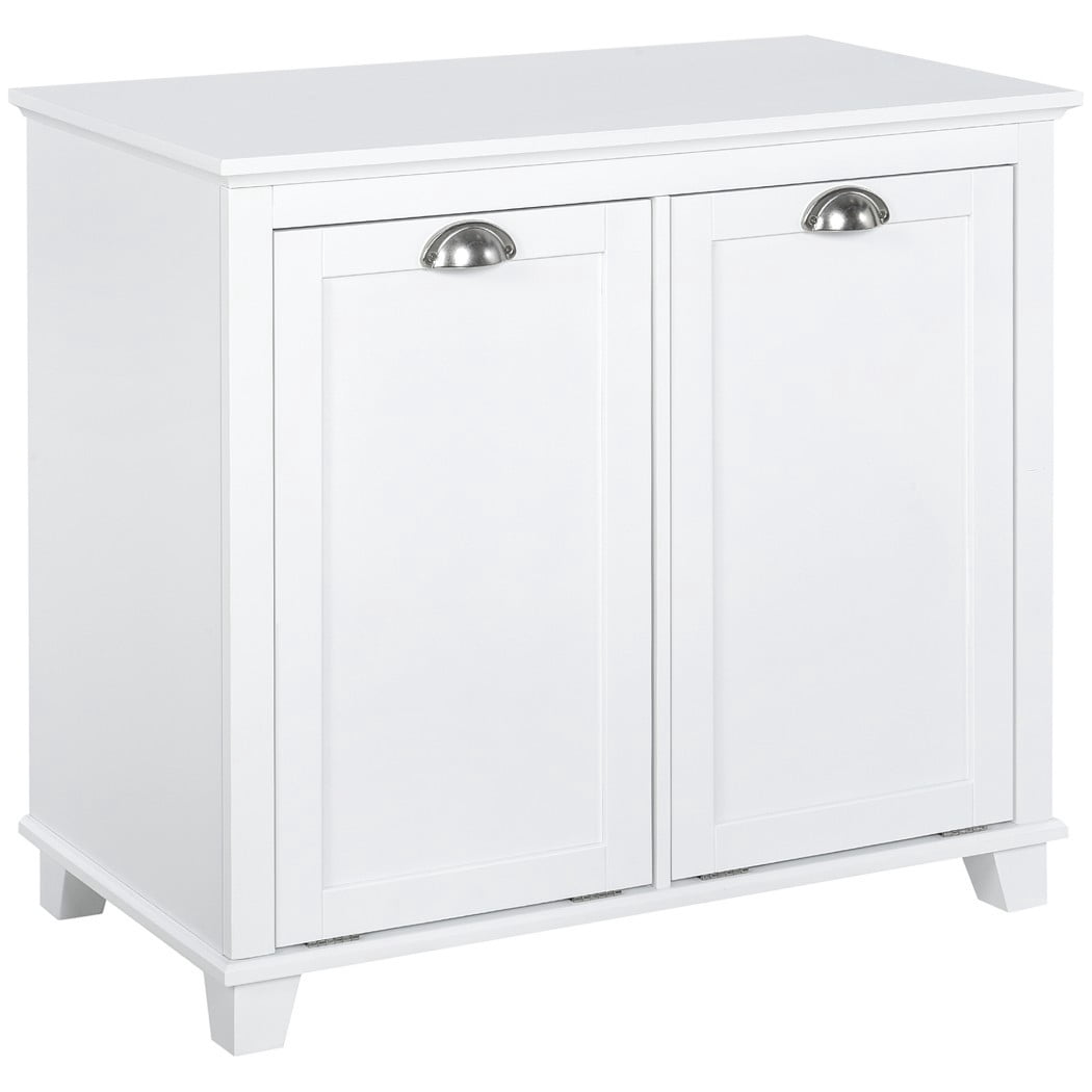 Tilt-Out Laundry Cabinet with 2 Hampers, Freestanding Laundry Sorter, Bathroom Storage Cabinet with Double Compartments, White