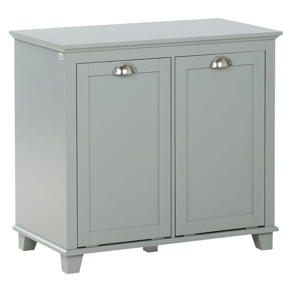 Tilt-Out Laundry Sorter Cabinet, Bathroom Storage Organizer with Two-Compartment Tilt-Out Hamper, Gray