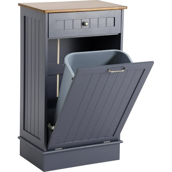 Tilt Out Trash Bin Cabinet Dog Proof Trash Can Holder Kitchen Island Without Garbage Bin or Tilt Out Laundry Hamper (Gray-Blue)