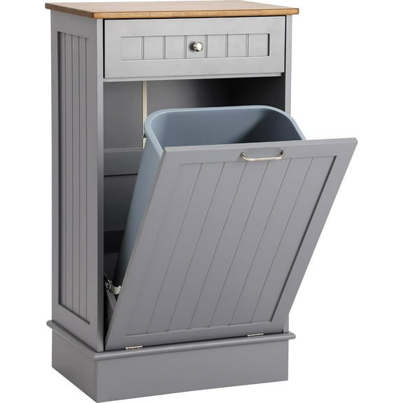Tilt Out Trash Bin Cabinet Dog Proof Trash Can Holder Kitchen Island Without Garbage Bin or Tilt Out Laundry Hamper (Gray)