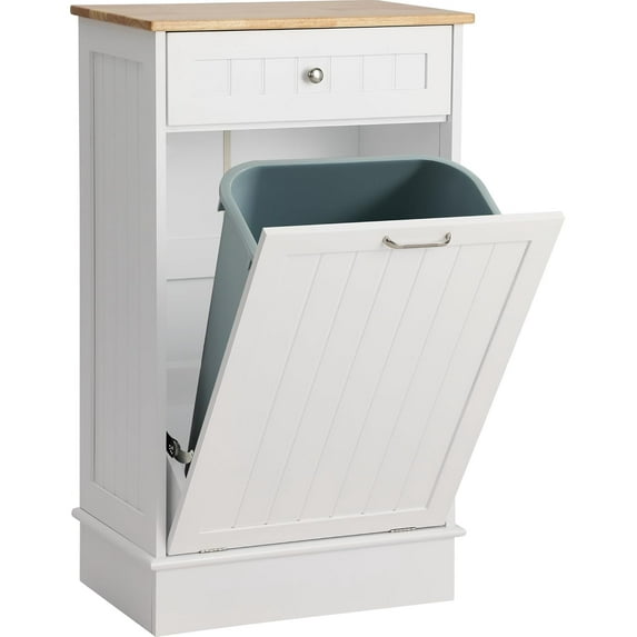 Tilt Out Trash Bin Cabinet Dog Proof Trash Can Holder Kitchen Island Without Garbage Bin or Tilt Out Laundry Hamper (White)