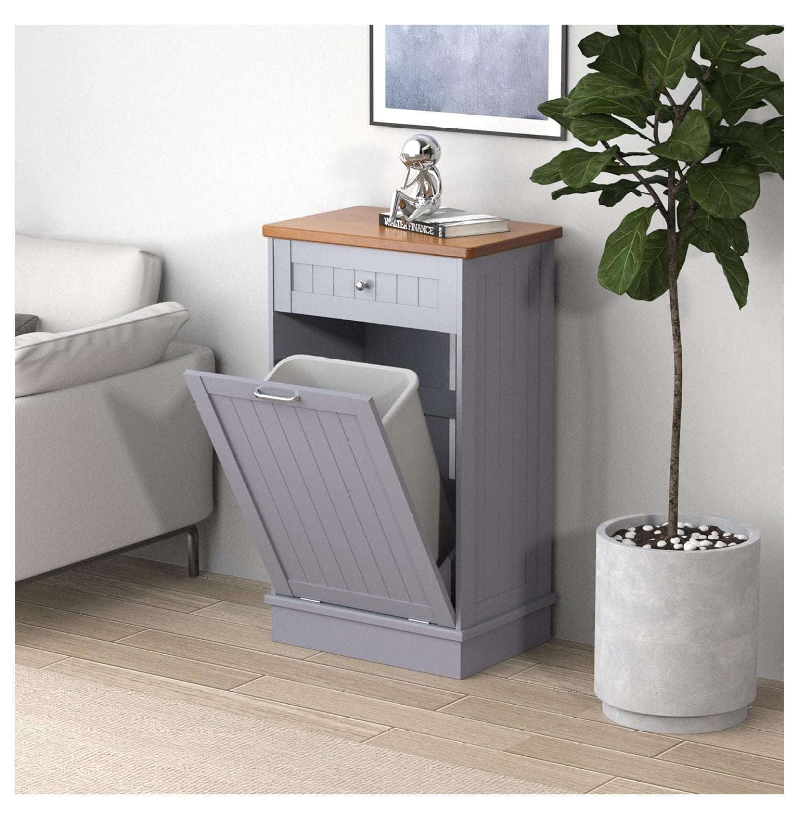 Tilt Out Trash 10 Gallon Wooden Standing Laundry Sorter