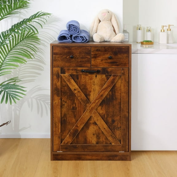 Tilt Out Trash Cabinet Free Standing with Drawer Trash Bin Storage Cabinet