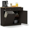 thumbnail image 1 of Tilt Out Trash Cabinet, Laundry Cabinet with 2 Drawers & Adjustable Shelf, Rubber Wood Counter Top, Recycle Bins for Dining Room, Kitchen (Brown), 1 of 16