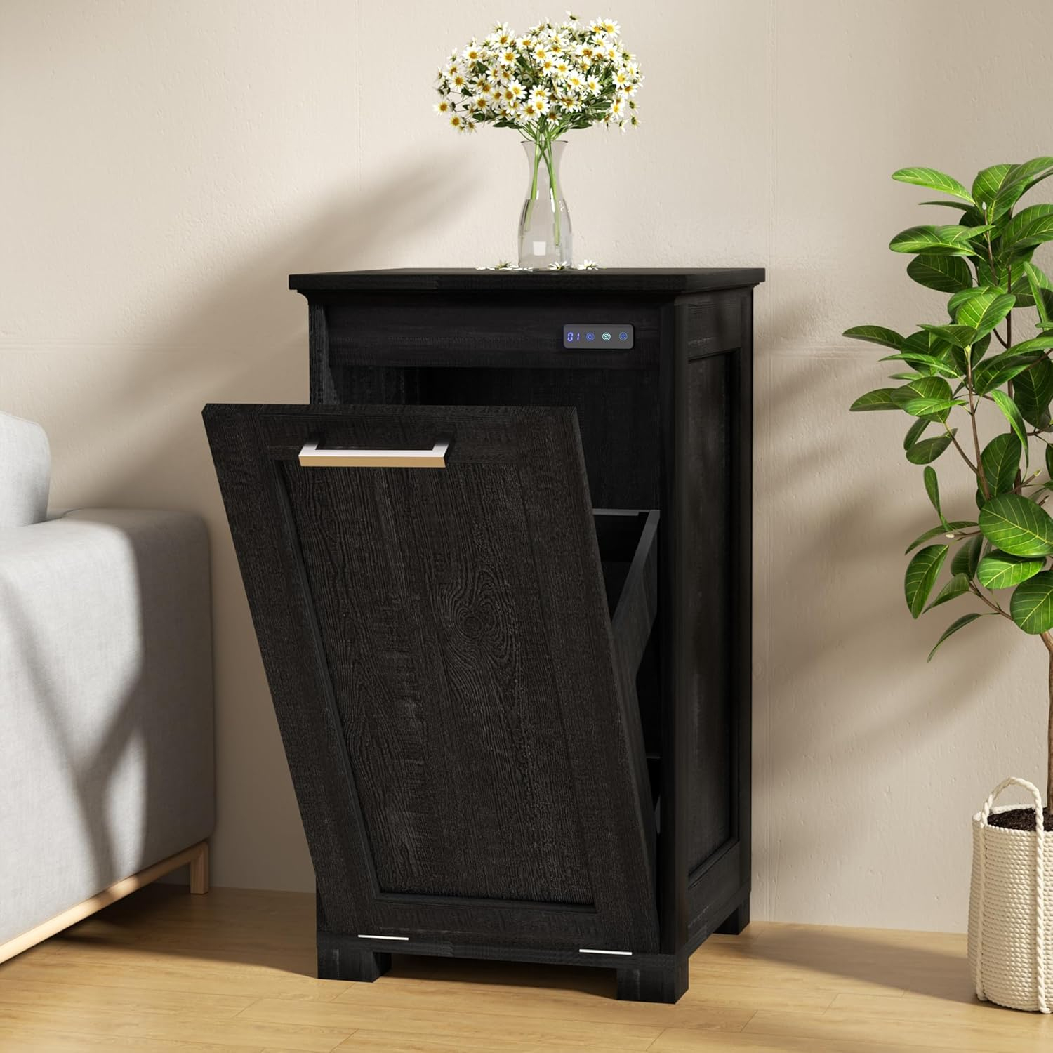 Tilt Out Trash Wooden Kitchen Trash Can with