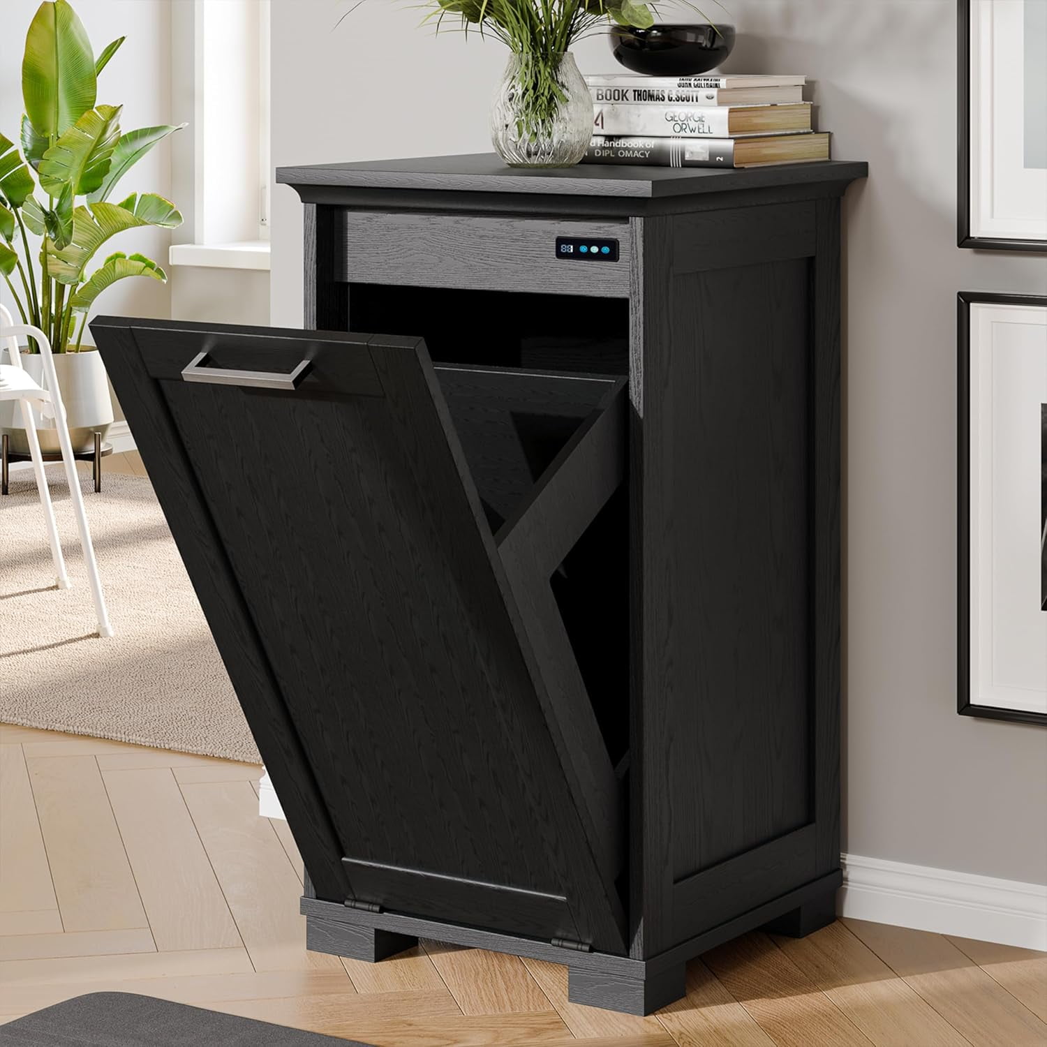 Tilt Out Trash Cabinet Wooden, Single Door 10 Gallons, Black Finish ...
