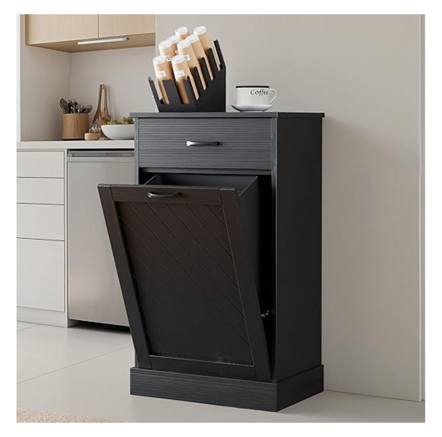 Tilt-Out Trash Can Cabinet, 17 Gallons Garbage, Kitchen Trash Cabinet ...