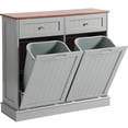 thumbnail image 1 of Tilt Out Trash Can Cabinet with Double Hidden Can Holder, Kitchen Free Standing Recycling Cabinet, Dog Proof, Wood, Gray, 1 of 9