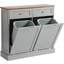 Tilt Out Trash Can Cabinet with Double Hidden Can Holder, Kitchen Free Standing Recycling Cabinet, Dog Proof, Wood, Gray