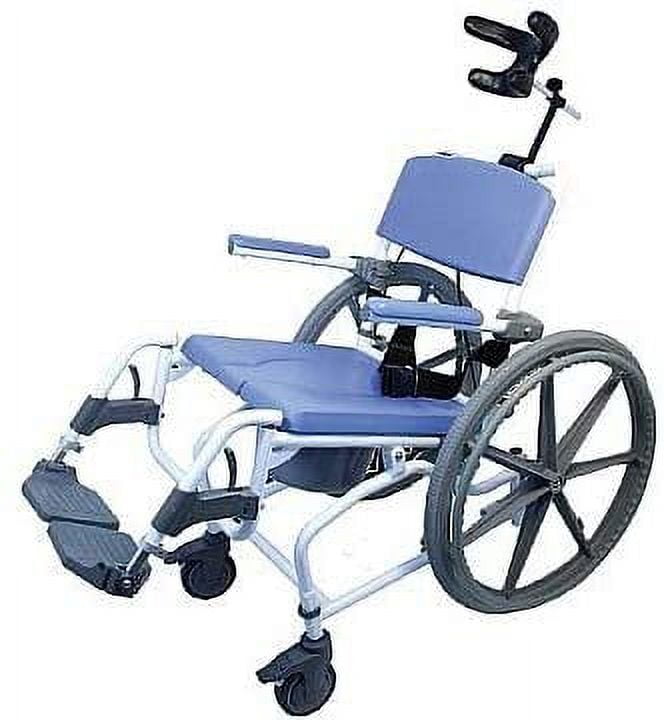 Tilt Shower Rehab Commode Bath Toilet Transport Chair with 24" Wheelchair Wheels, Aluminum 20" Wide Seat Heavy Duty 195-24