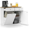 thumbnail image 1 of Tilt Out Trash Cabinet, Kitchen Island with 2 Drawers & Adjustable Shelf, Rubber Wood Countertop, Freestanding Laundry Hamper, Recycle Bins Pet Proof Garbage Can Holder (White), 1 of 9