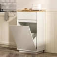 thumbnail image 1 of Tilt Out Trash Can Cabinet, 10 Gallon Laundry Sorter Cabinet Wooden Recycling Cabinets with Drawer Pet Proof Garbage Can Holder for Kitchen Bathroom, Ivory & Natural Oak, 1 of 7