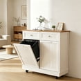 thumbnail image 1 of JassmiPkwy Double Trash Cabinet Tilt-Out,20 Gallon Farmhouse Laundry Hamper Cabinet w/2 Drawers,Hidden Wooden Trash Can Cabinets with Storage Basket for Kitchen-White, 1 of 11