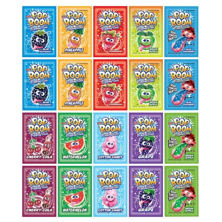 Tiltay Pop Boom Popping Candy – 10 Flavor Assortment, Strawberry, Cherry Cola, Green Apple, Blue Raspberry, Watermelon, Grape, Pineapple, Cotton Candy – 20 Packs