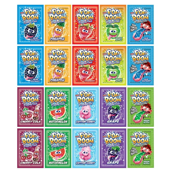 Tiltay Pop Boom Popping Candy – 10 Flavor Assortment, Strawberry, Cherry Cola, Green Apple, Blue Raspberry, Watermelon, Grape, Pineapple, Cotton Candy – 20 Packs
