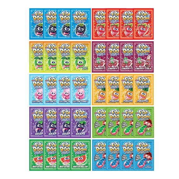 Tiltay Pop Boom Popping Candy 40 Packs 10 Flavor Assortment, Strawberry, Cherry Cola, Green Apple, Blue Raspberry, Watermelon, Grape, Pineapple, Cotton Candy