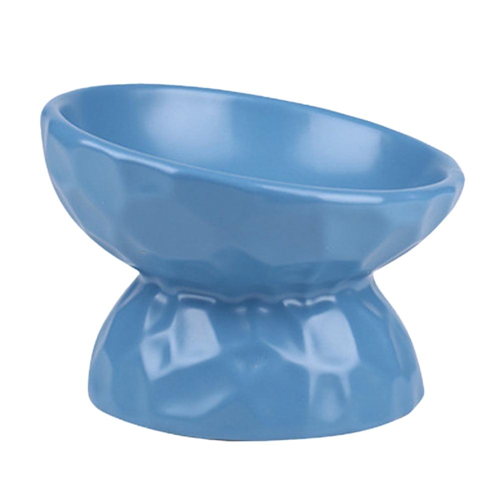Tilted Cat Bowl Anti Vomiting, Double Raised Cat Bowls for Food and Water, Elevated Ceramic Small Dog Feeder, Protect Pet's Spine, Dishwasher Safe, Porcelain Slanted Dishes - BLUE