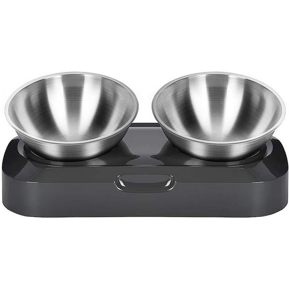 Tilted Cat Food Bowls, Stainless Steel Elevated Stand 15° Slanted Raised Small Dogs Food and Water Bowls Set, Anti Vomiting and Non Slip Double Feeding Dishes for Pets
